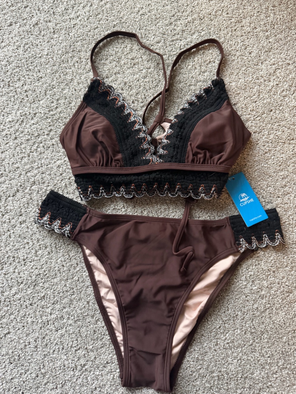 Cupshe Chocolate Brown Bikini Bottom with Nude Lining